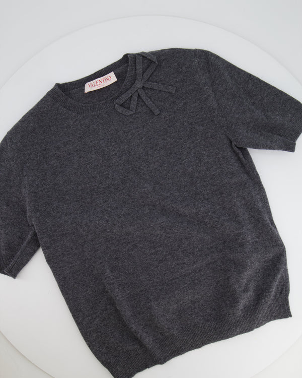 Valentino Grey Wool Short Sleeved Jumper with Bow Detail Size M (UK 10)