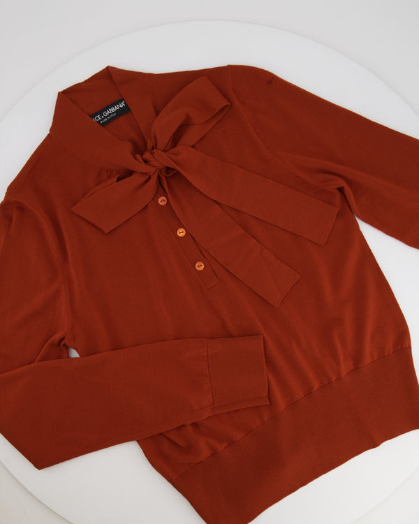 Dolce & Gabbana Burnt Orange Wool Jumper with Bow Detail Size UK 10