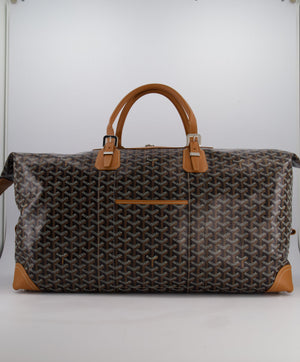 Goyard Bowling 55 Bag in Black & Tan Goyardine Canvas and Cervon Calfskin with Silver Hardware