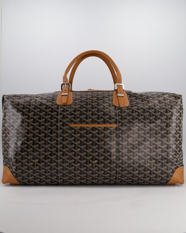 Goyard Bowling 55 Bag in Black & Tan Goyardine Canvas and Cervon Calfskin with Silver Hardware