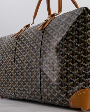Goyard Bowling 55 Bag in Black & Tan Goyardine Canvas and Cervon Calfskin with Silver Hardware