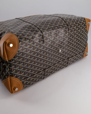Goyard Bowling 55 Bag in Black & Tan Goyardine Canvas and Cervon Calfskin with Silver Hardware