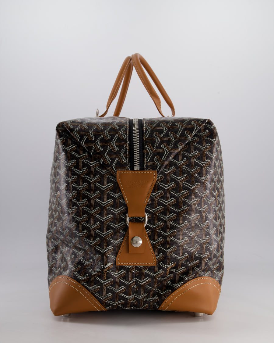 Goyard Bowling 55 Bag in Black & Tan Goyardine Canvas and Cervon Calfskin with Silver Hardware