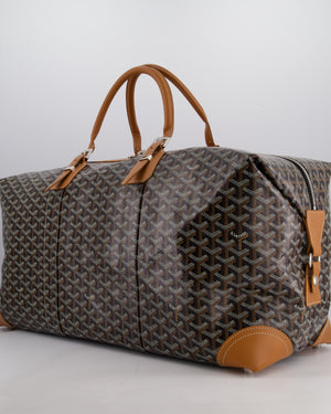 Goyard Bowling 55 Bag in Black & Tan Goyardine Canvas and Cervon Calfskin with Silver Hardware