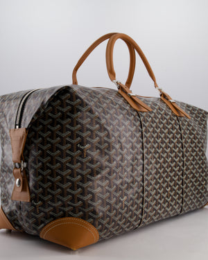 Goyard Bowling 55 Bag in Black & Tan Goyardine Canvas and Cervon Calfskin with Silver Hardware