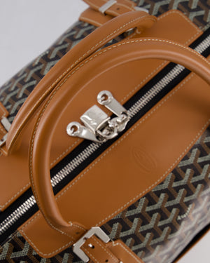 Goyard Bowling 55 Bag in Black & Tan Goyardine Canvas and Cervon Calfskin with Silver Hardware