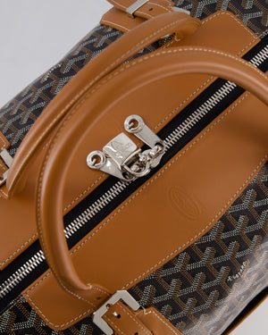 Goyard Bowling 55 Bag in Black & Tan Goyardine Canvas and Cervon Calfskin with Silver Hardware