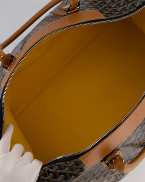 Goyard Bowling 55 Bag in Black & Tan Goyardine Canvas and Cervon Calfskin with Silver Hardware