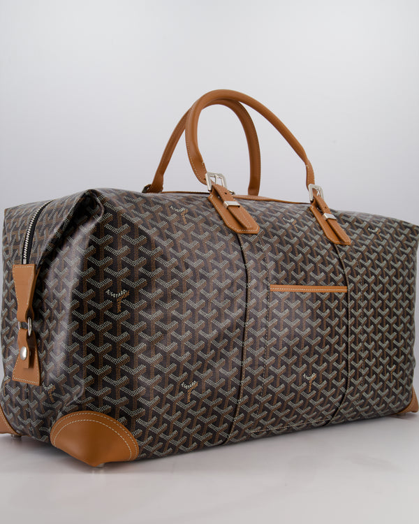 Goyard Bowling 55 Bag in Black & Tan Goyardine Canvas and Cervon Calfskin with Silver Hardware