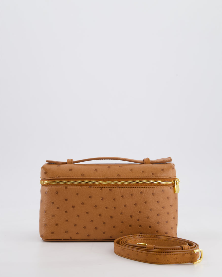 Loro Piana Extra Pocket L19 Bag in Cognac Brown Ostrich Leather with Gold Hardware RRP £5,560