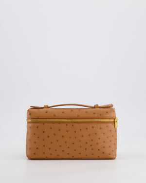 Loro Piana Extra Pocket L19 Bag in Cognac Brown Ostrich Leather with Gold Hardware RRP £5,560