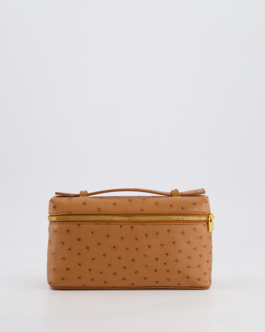 Loro Piana Extra Pocket L19 Bag in Cognac Brown Ostrich Leather with Gold Hardware RRP £5,560