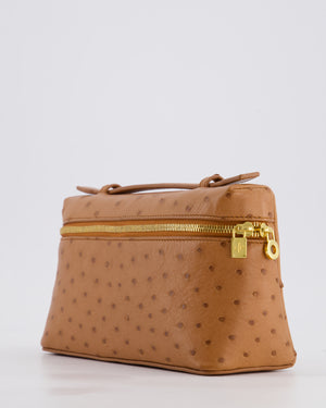 Loro Piana Extra Pocket L19 Bag in Cognac Brown Ostrich Leather with Gold Hardware RRP £5,560