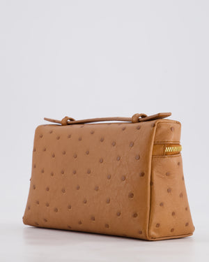 Loro Piana Extra Pocket L19 Bag in Cognac Brown Ostrich Leather with Gold Hardware RRP £5,560