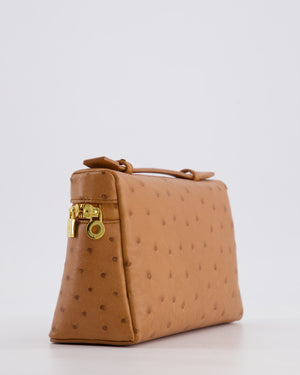 Loro Piana Extra Pocket L19 Bag in Cognac Brown Ostrich Leather with Gold Hardware RRP £5,560
