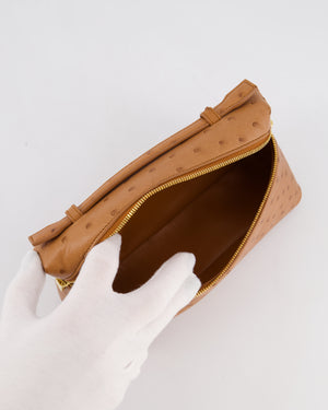 Loro Piana Extra Pocket L19 Bag in Cognac Brown Ostrich Leather with Gold Hardware RRP £5,560