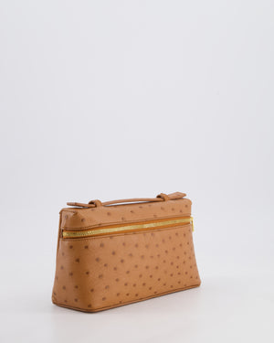 Loro Piana Extra Pocket L19 Bag in Cognac Brown Ostrich Leather with Gold Hardware RRP £5,560