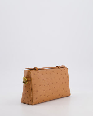 Loro Piana Extra Pocket L19 Bag in Cognac Brown Ostrich Leather with Gold Hardware RRP £5,560