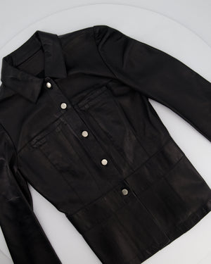 Prada Vintage Black Leather Shirt Jacket with Silver Button Detail IT 38 (UK 6)