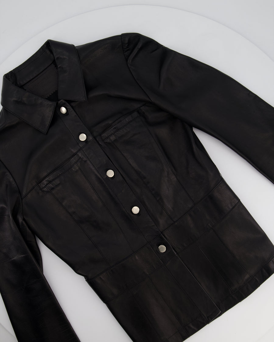 Prada Vintage Black Leather Shirt Jacket with Silver Button Detail IT 38 (UK 6)