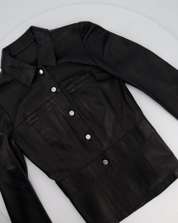 Prada Vintage Black Leather Shirt Jacket with Silver Button Detail IT 38 (UK 6)
