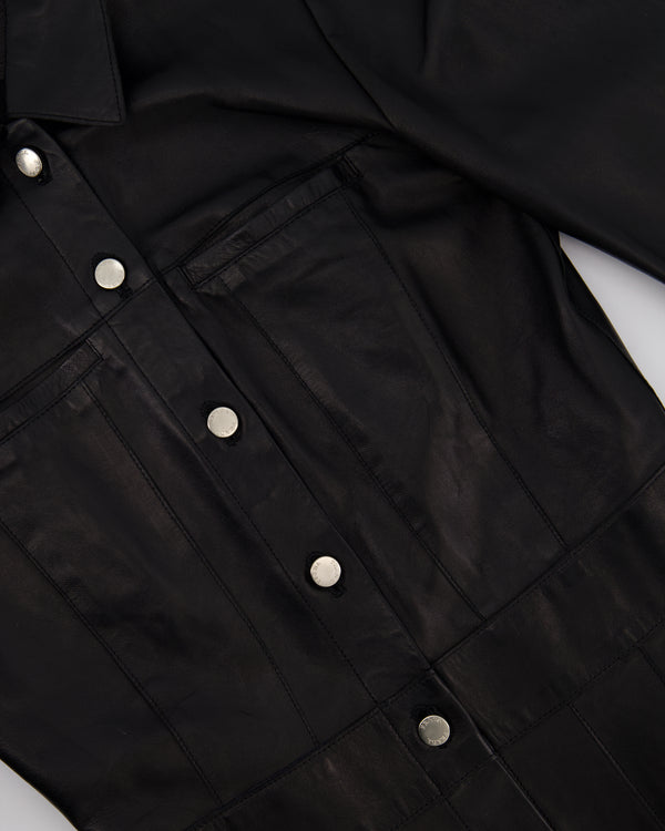 Prada Vintage Black Leather Shirt Jacket with Silver Button Detail IT 38 (UK 6)
