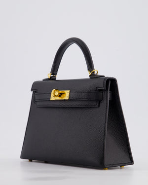 *HOT* Hermès Mini Kelly II 20 Bag in Noir Epsom Leather with Gold Hardware