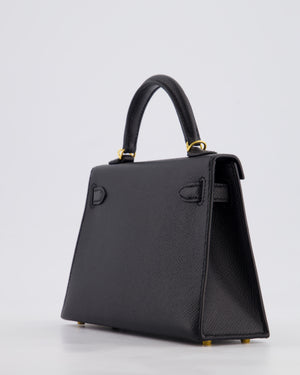 *HOT* Hermès Mini Kelly II 20 Bag in Noir Epsom Leather with Gold Hardware