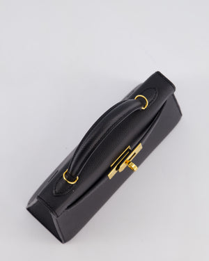 *HOT* Hermès Mini Kelly II 20 Bag in Noir Epsom Leather with Gold Hardware