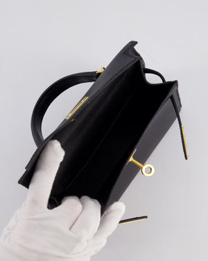 *HOT* Hermès Mini Kelly II 20 Bag in Noir Epsom Leather with Gold Hardware