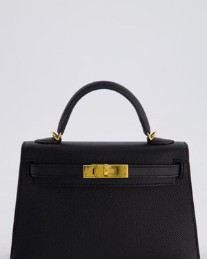 *HOT* Hermès Mini Kelly II 20 Bag in Noir Epsom Leather with Gold Hardware