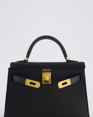 *HOT* Hermès Mini Kelly II 20 Bag in Noir Epsom Leather with Gold Hardware