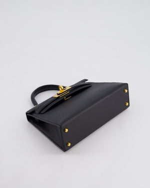 *HOT* Hermès Mini Kelly II 20 Bag in Noir Epsom Leather with Gold Hardware