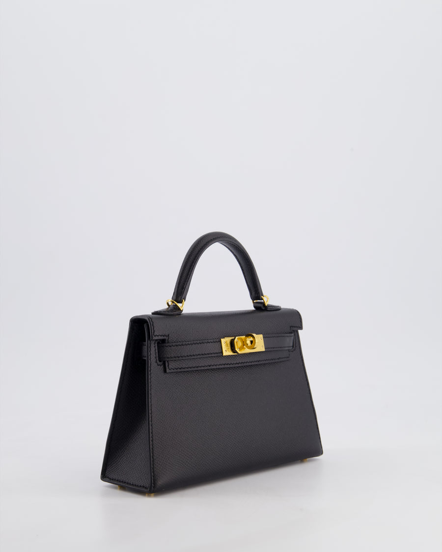 *HOT* Hermès Mini Kelly II 20 Bag in Noir Epsom Leather with Gold Hardware
