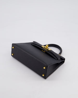 *HOT* Hermès Mini Kelly II 20 Bag in Noir Epsom Leather with Gold Hardware