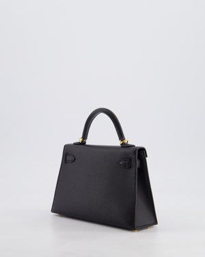 *HOT* Hermès Mini Kelly II 20 Bag in Noir Epsom Leather with Gold Hardware