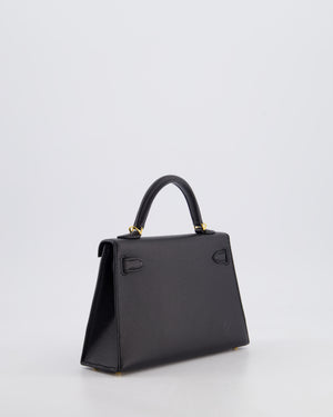 *HOT* Hermès Mini Kelly II 20 Bag in Noir Epsom Leather with Gold Hardware