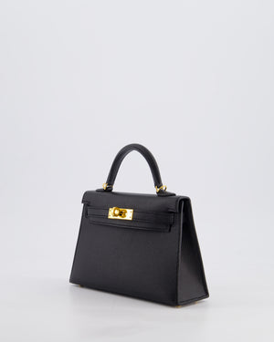 *HOT* Hermès Mini Kelly II 20 Bag in Noir Epsom Leather with Gold Hardware