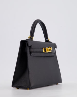 *HOT* Hermès Mini Kelly II 20 Bag in Noir Epsom Leather with Gold Hardware