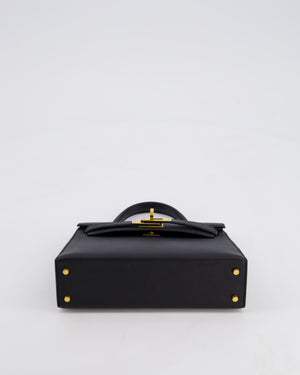 *HOT* Hermès Mini Kelly II 20 Bag in Noir Epsom Leather with Gold Hardware