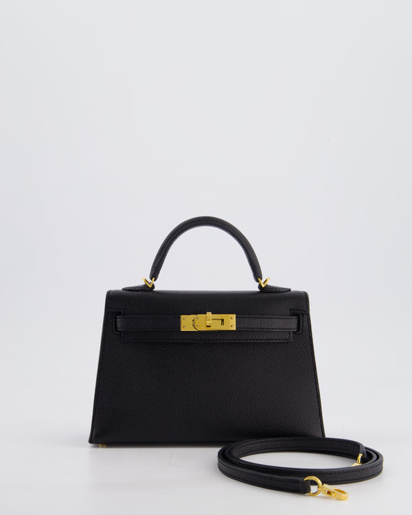 *HOT* Hermès Mini Kelly II 20 Bag in Noir Epsom Leather with Gold Hardware