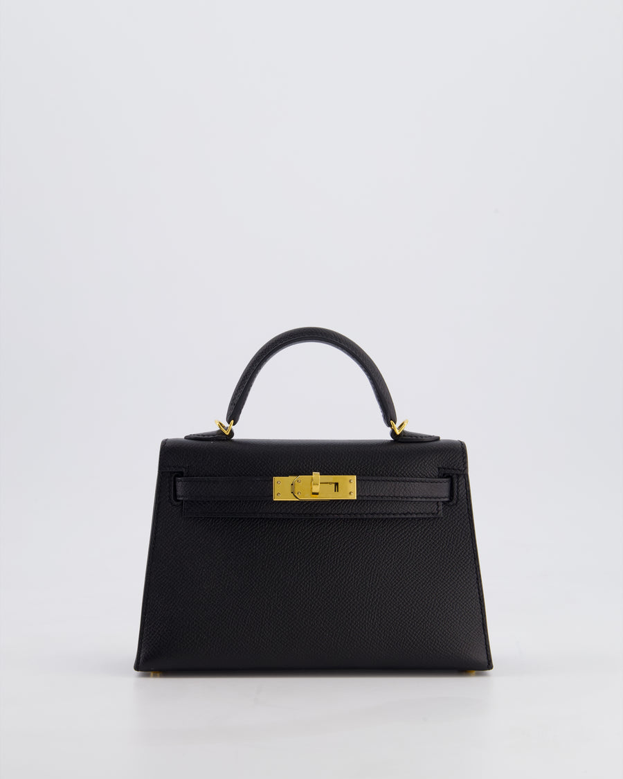 *HOT* Hermès Mini Kelly II 20 Bag in Noir Epsom Leather with Gold Hardware