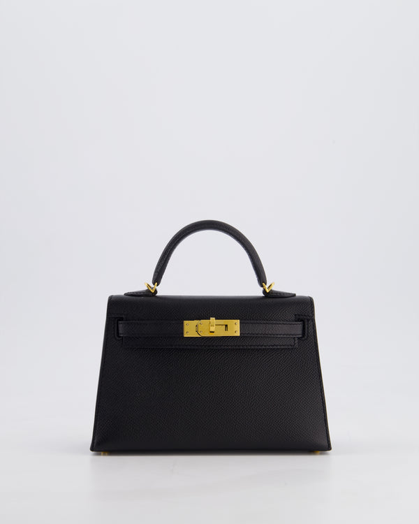 *HOT* Hermès Mini Kelly II 20 Bag in Noir Epsom Leather with Gold Hardware
