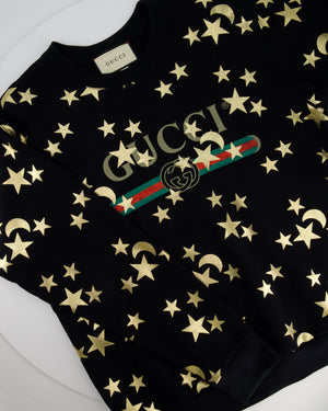 Gucci Black Sweatshirt with Gold Star Print GG Logo Size S (UK 8)