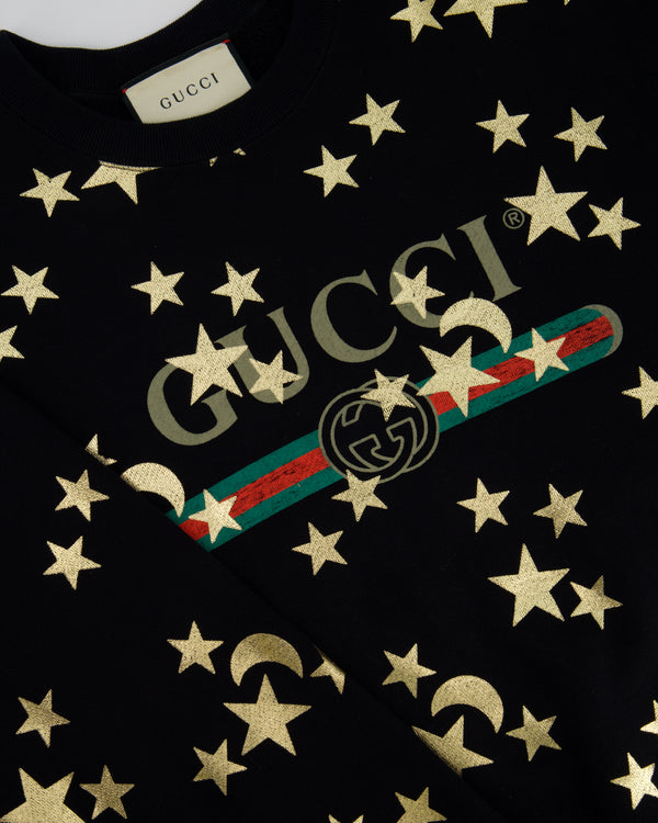 Gucci Black Sweatshirt with Gold Star Print GG Logo Size S (UK 8)