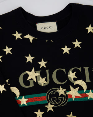 Gucci Black Sweatshirt with Gold Star Print GG Logo Size S (UK 8)