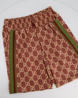 Gucci Burgundy and Cream Silk GG Monogram Joggers with Gold Metallic Side Detail Size XS (UK 6)