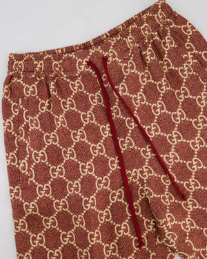 Gucci Burgundy and Cream Silk GG Monogram Joggers with Gold Metallic Side Detail Size XS (UK 6)