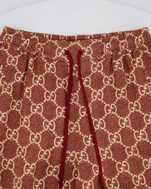 Gucci Burgundy and Cream Silk GG Monogram Joggers with Gold Metallic Side Detail Size XS (UK 6)
