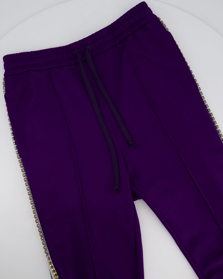 Gucci Purple Crystal Joggers with Red White and Navy Stripe Side Detail Size M (UK 10)
